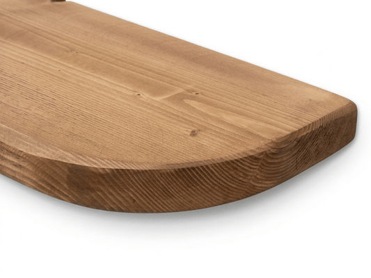 Solid pine round-edge wall shelf, 35mm thick, handmade in the UK