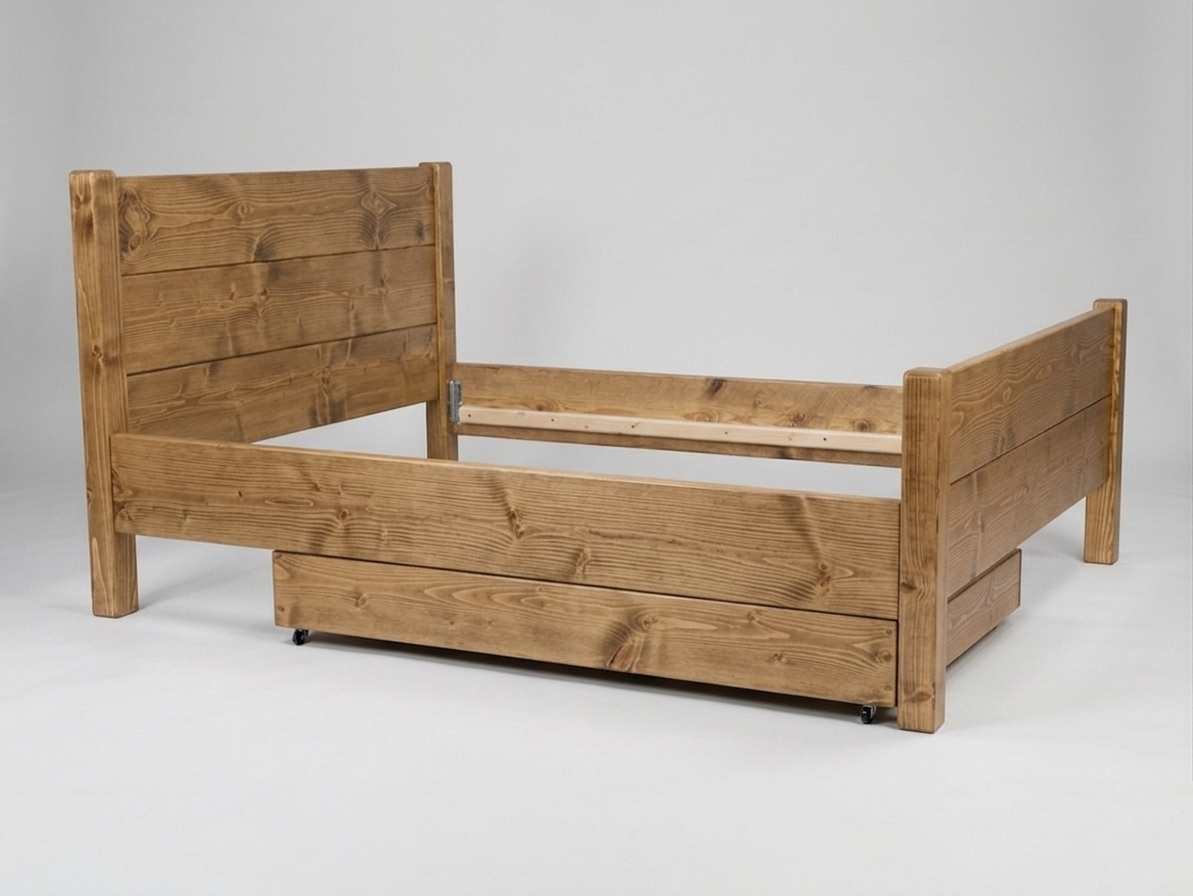 Under-bed storage box in 35mm solid pine with caster wheels, handmade in the UK