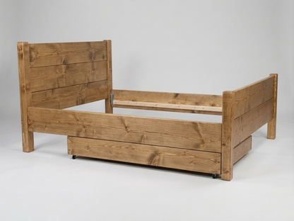 Under-bed storage box in 35mm solid pine with caster wheels, handmade in the UK