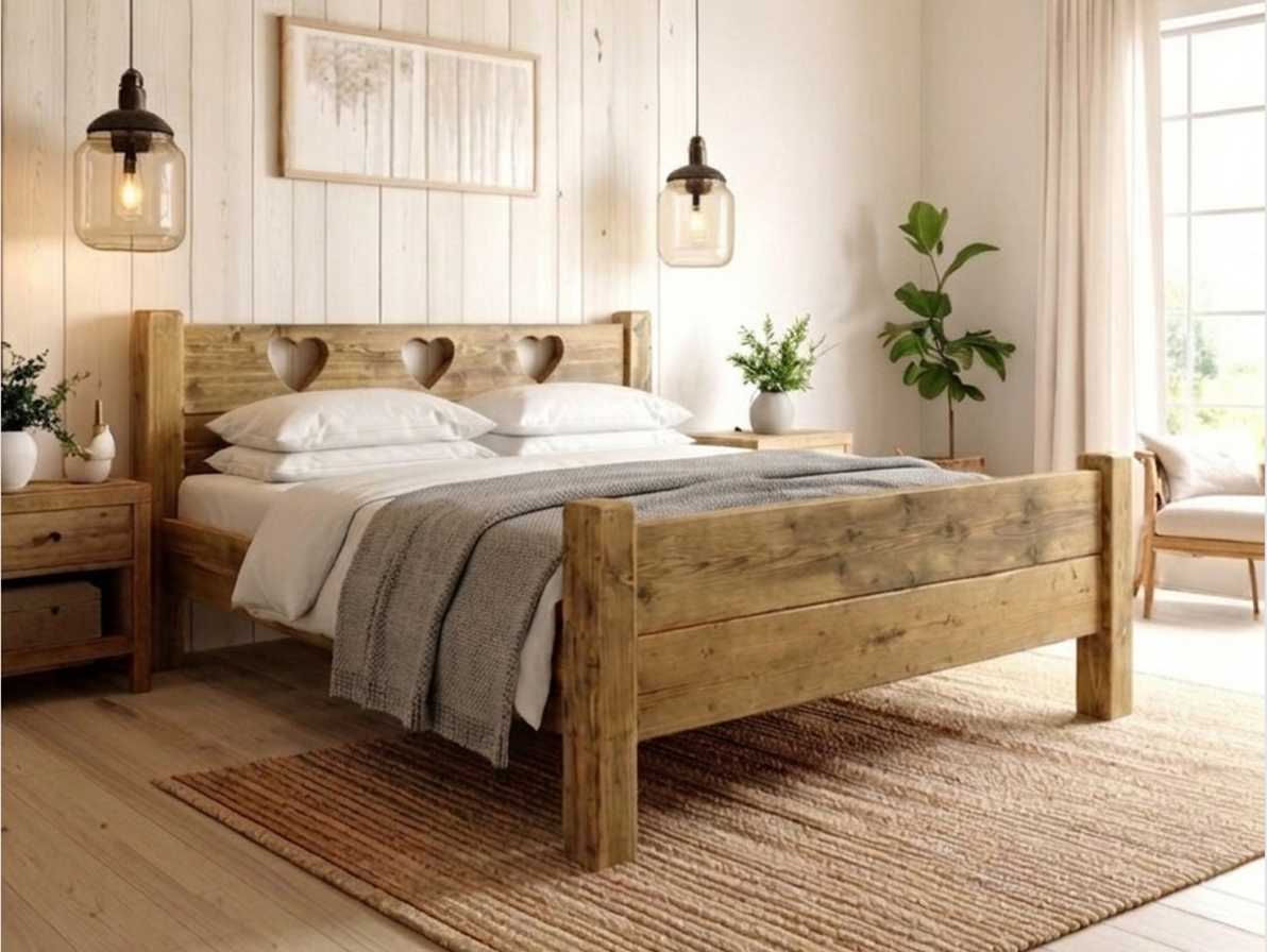 Handcrafted rustic pine Heart bed frame by Farm Furniture