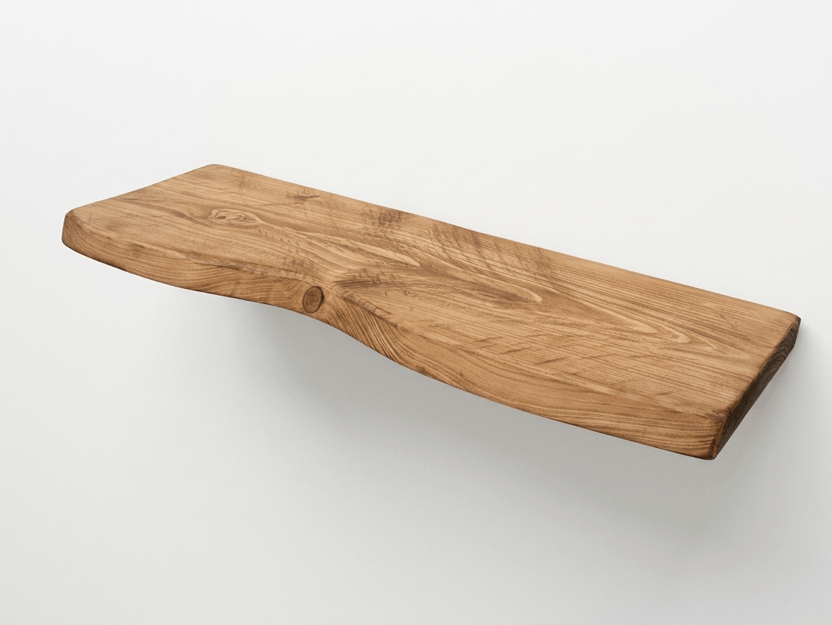 35mm chunky pine live edge shelf showing bark line and grain