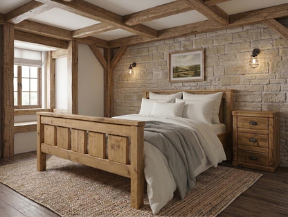 Handcrafted Windsor double bed frame in rustic pine by Farm Furniture