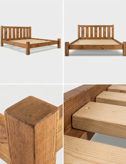 Rustic solid wood Suffolk bed frame, made to order in Cambridgeshire