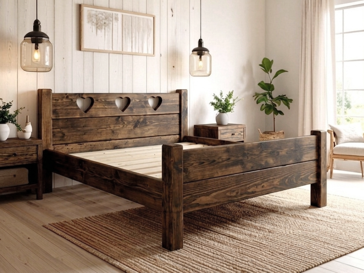 Farm Furniture Heart solid wood bed frame with footboard