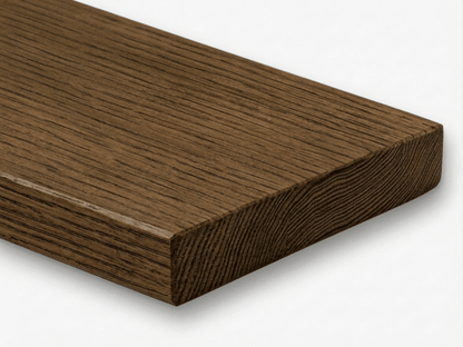 Premium solid oak live edge shelf in a dark wax finish