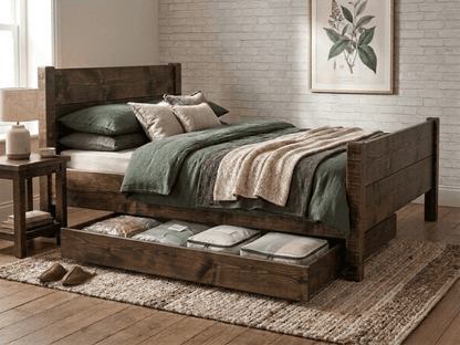 Solid pine under-bed storage box in a dark wax finish