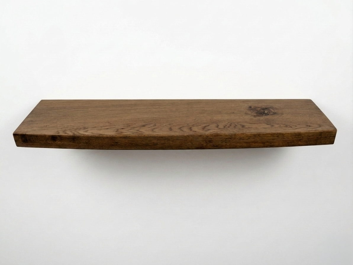 Solid oak waney-edge floating shelf, 30 to 150cm
