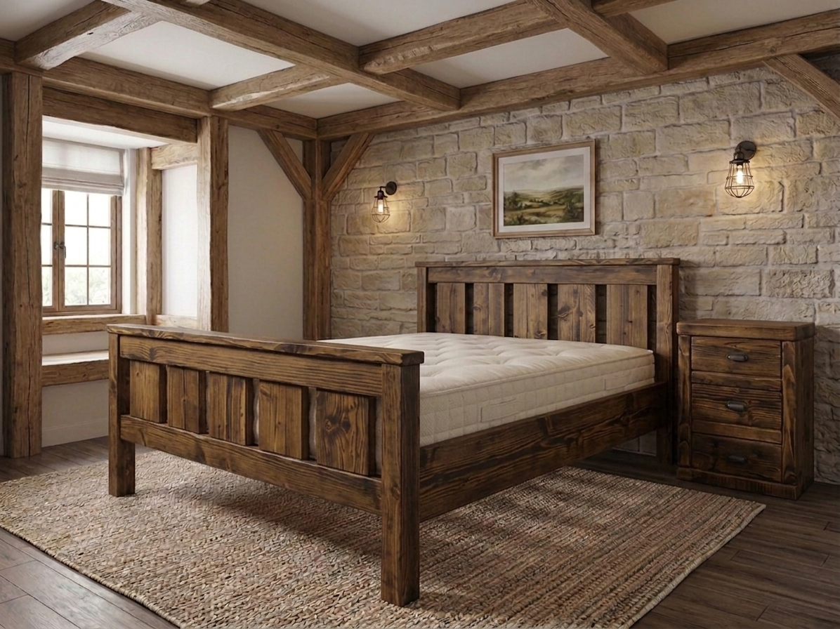 Farm Furniture Windsor chunky pine bed frame with headboard and footboard