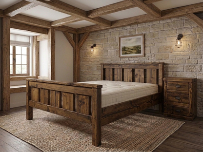 Farm Furniture Windsor chunky pine bed frame with headboard and footboard