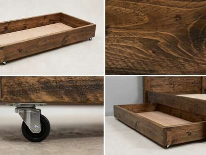Handmade pine under-bed storage box with smooth caster wheels