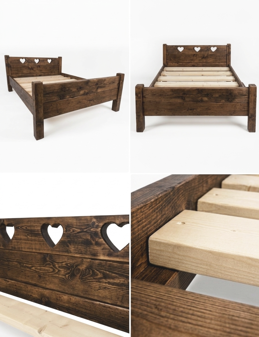 Solid pine Heart bed frame, handcrafted to order in Cambridgeshire