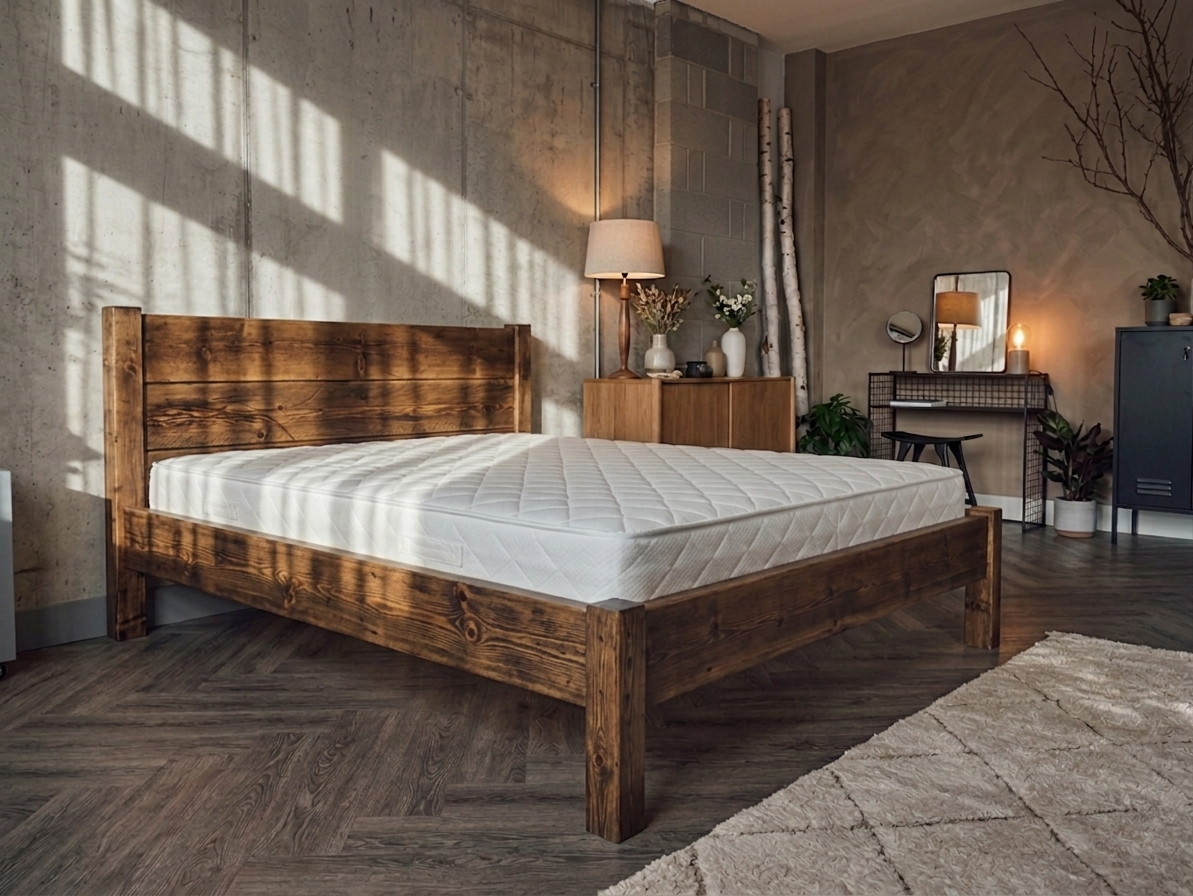 Farm Furniture Suffolk chunky pine bed frame with headboard